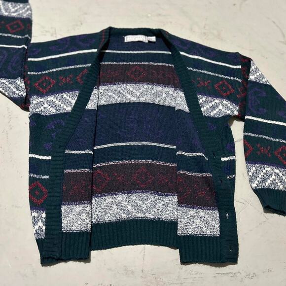 **Vintage 80s Michael Gerald Navy and Purple Cardigan** - Picture 2 of 5